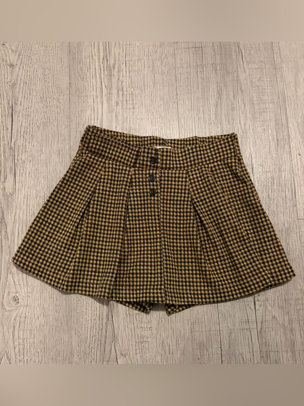 Zara Black and Mustard Checked Pleated Skort